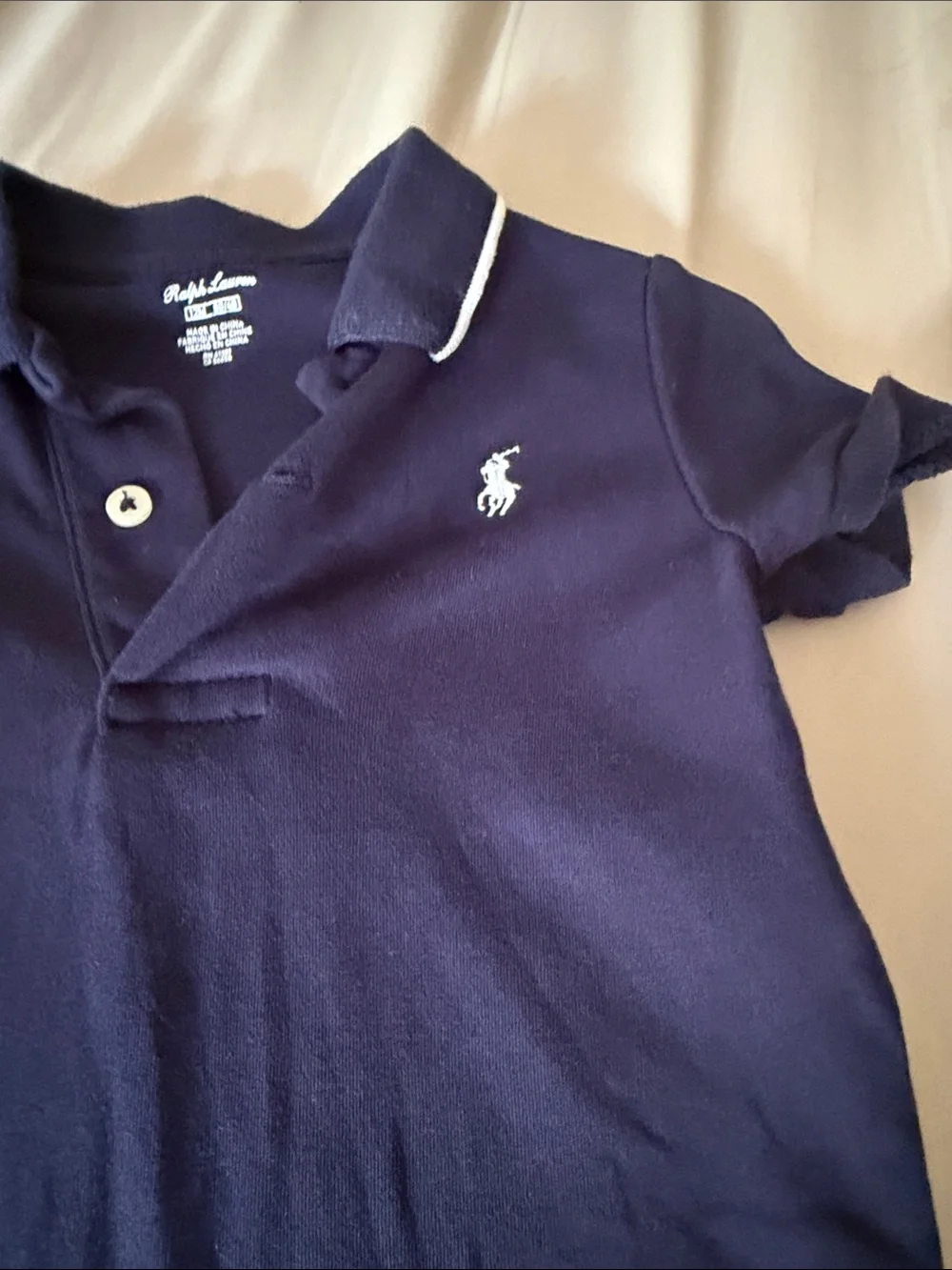 Ralph Lauren Navy Polo Romper with White Trim